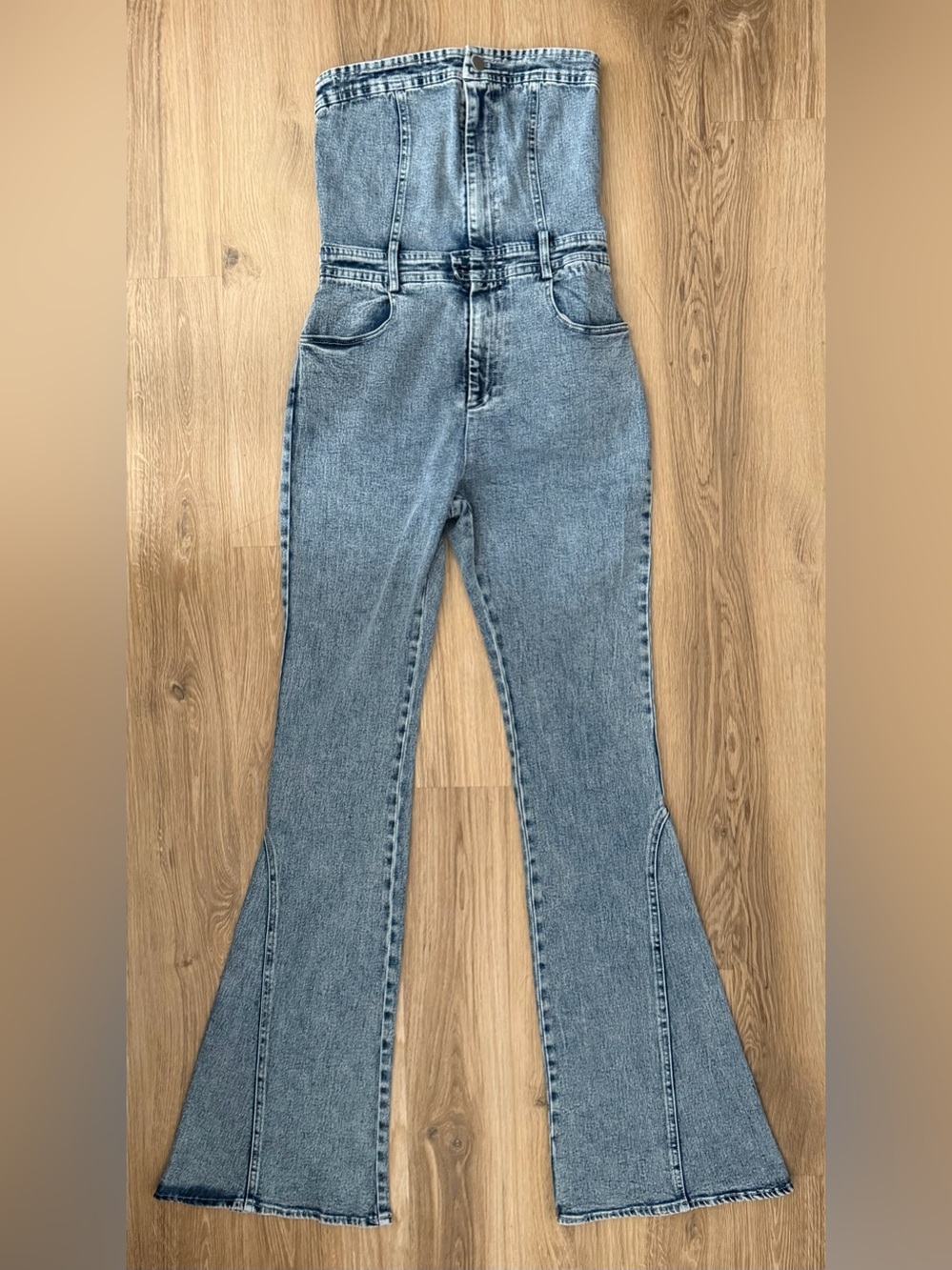 Blue Blush Light Blue High-Waist Flare Jumpsuit Jeans